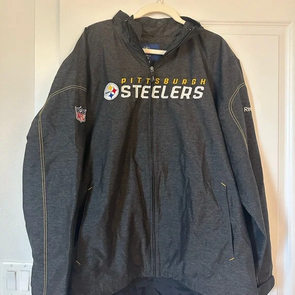 Reebok Pittsburgh Steelers Gray Windbreaker Jacket Size XL - Picture 2 of 8